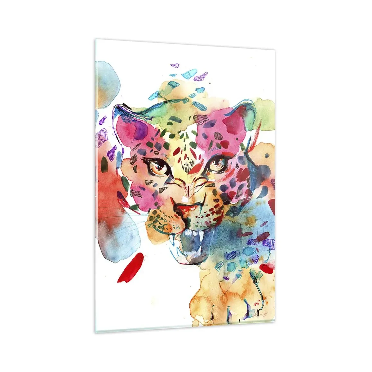 Glasbild - Bild auf glas - Abstraktes Porträt eines Leoparden in intensiven Farben - 80x120cm - Die Schöne und das Biest - Moderne Wanddekoration für Wohnzimmer und Schlafzimmer ARTTOR