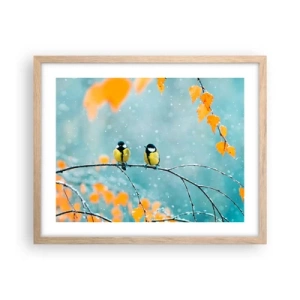 Poster in einem Rahmen aus heller Eiche - Vogelklatsch - 50x40 cm