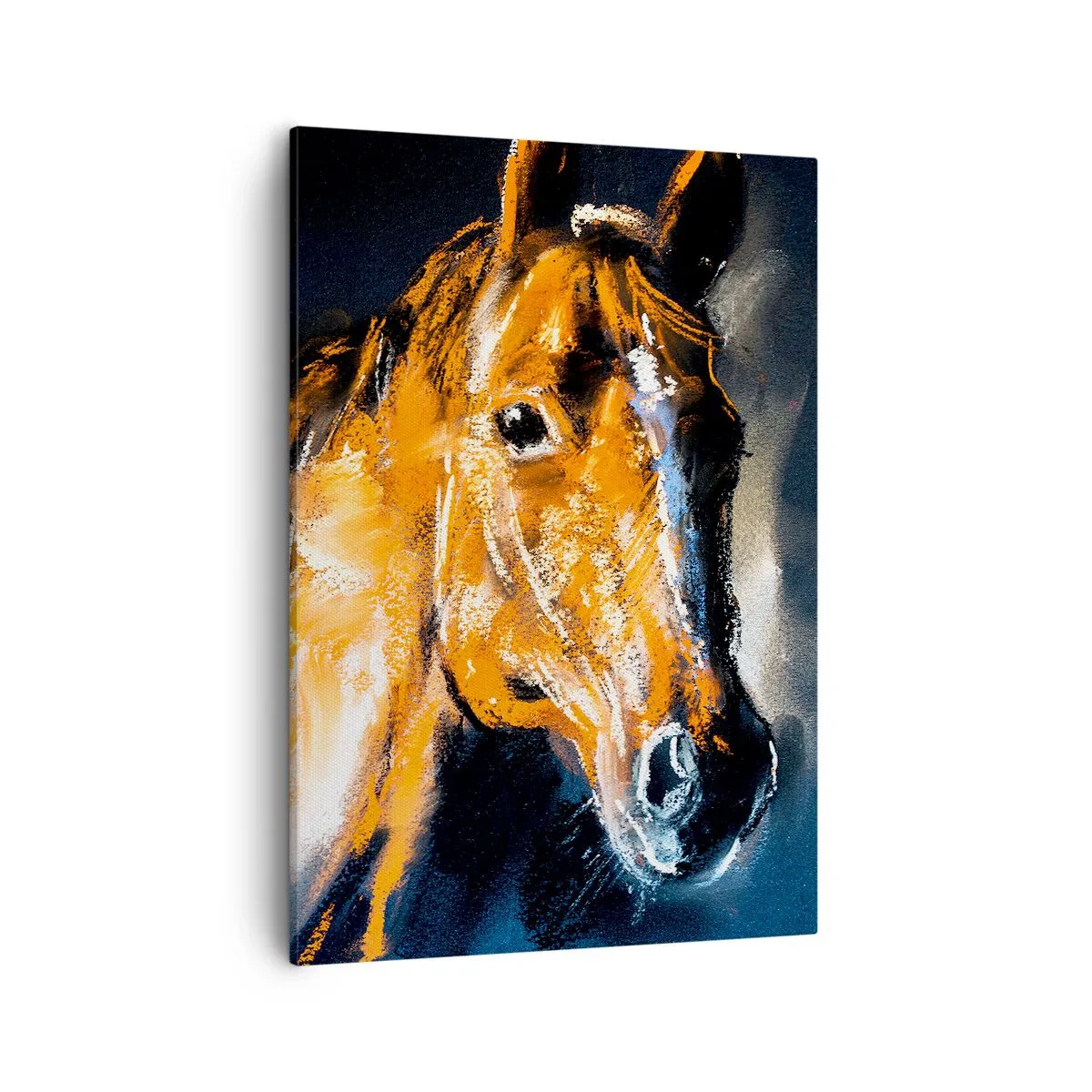 Bild auf Leinwand - Leinwandbild - Porträt eines Pferdes in einem dynamischen, malerischen Stil - 50x70cm - Also was, gehst du? - Moderne Wanddekoration für Wohnzimmer und Schlafzimmer ARTTOR