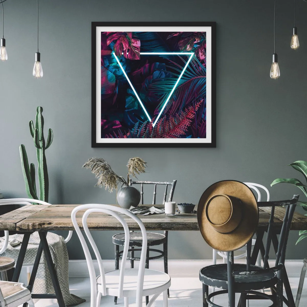 Poster in einem schwarzem Rahmen - Garten im Disco-Stil - 40x40 cm