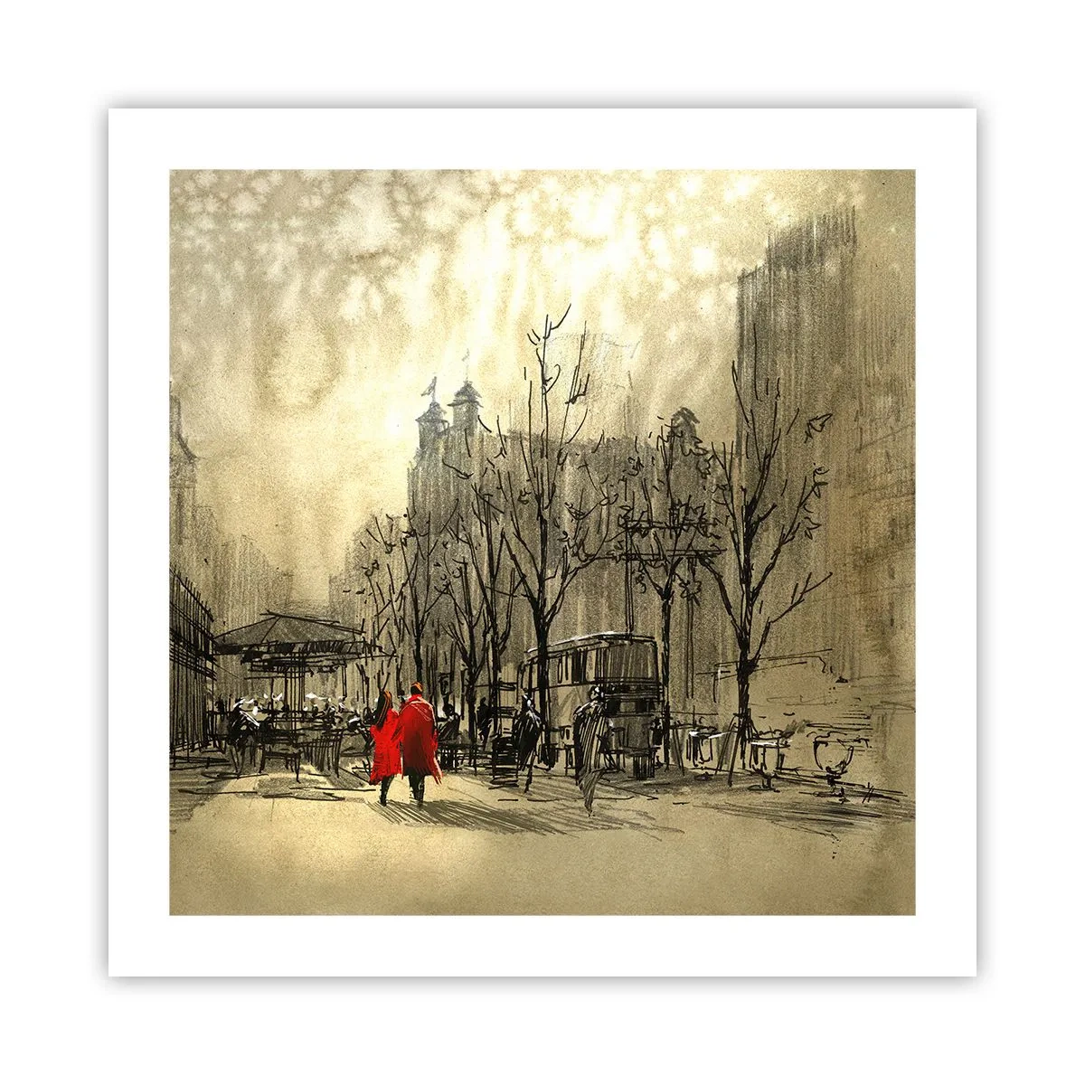 Poster - Ein Date im Londoner Nebel - 50x50 cm