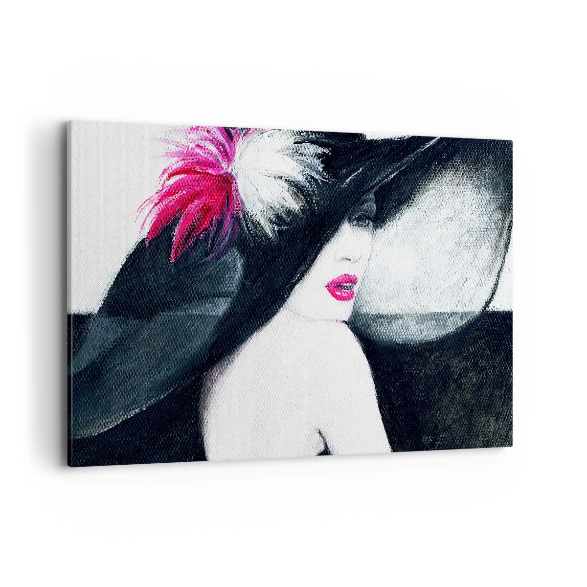 Bild auf Leinwand - Leinwandbild - Stilvolle Frau mit Federhut - 120x80cm - Immer ein Geheimnis - Moderne Wanddekoration für Wohnzimmer und Schlafzimmer ARTTOR