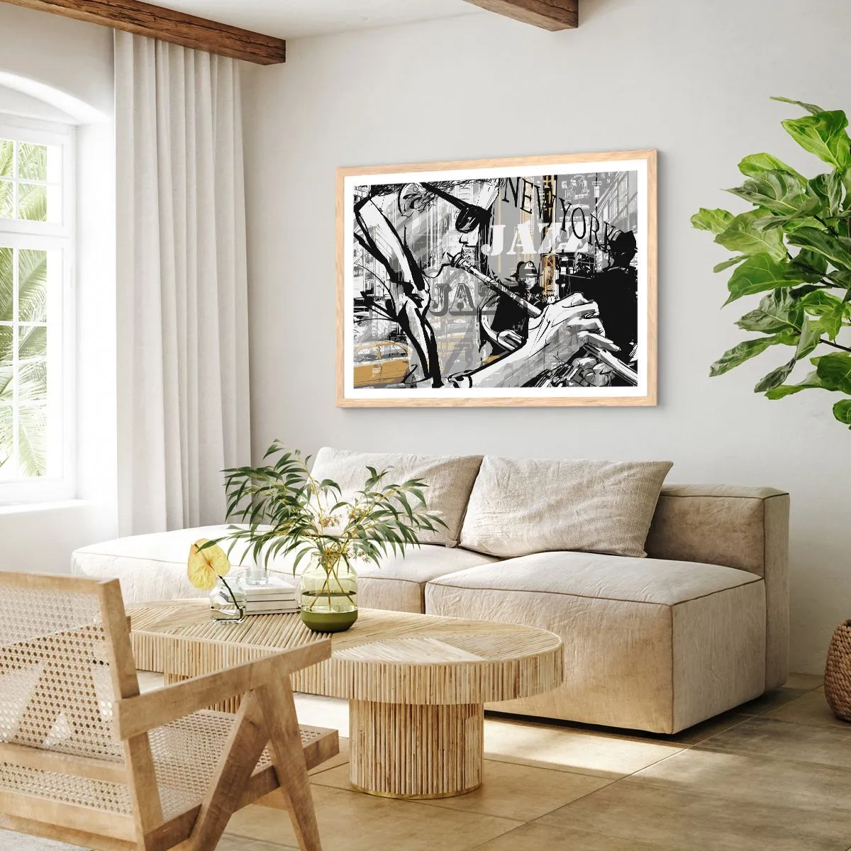 Poster in einem Rahmen aus heller Eiche - Im Rhythmus von New York - 100x70 cm