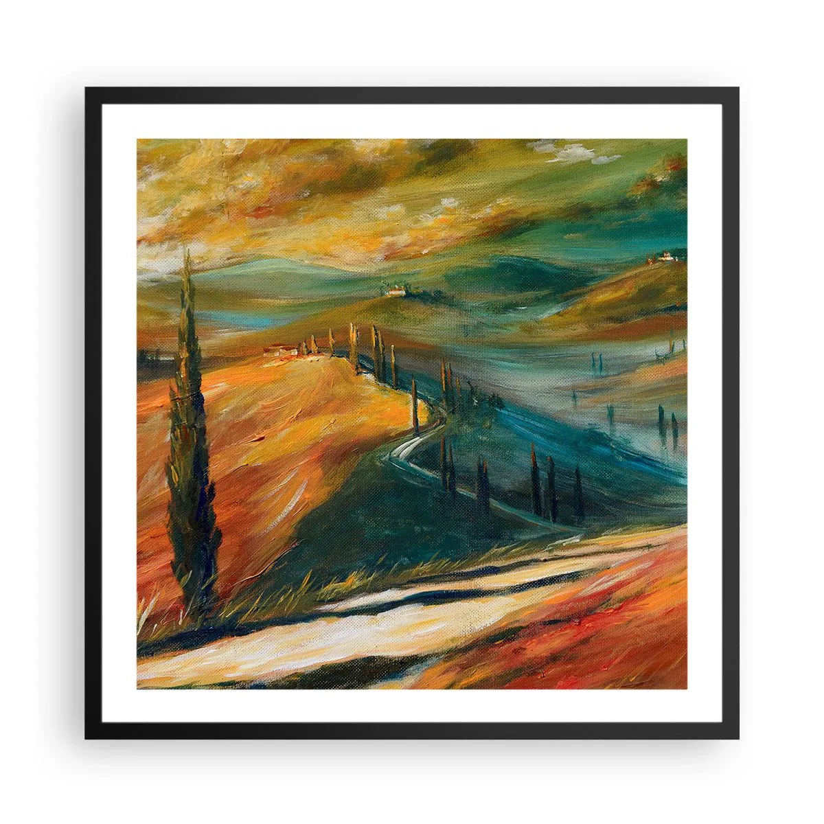 Poster in einem schwarzem Rahmen - Toskanische Landschaft - 60x60 cm
