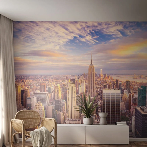Fototapete Premium Sand - Panorama der Stadt bei Sonnenuntergang - 100x70cm - Nur nach den Wolken greifen - Moderne Wanddekoration für Wohnzimmer und Schlafzimmer ARTTOR