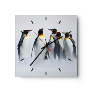 Wanduhr - Glasuhr - Eine Gruppe Kaiserpinguine im Winternebel - 30x30cm - Treffen in Abendkleidern - Moderne Wanddekoration für Wohnzimmer und Schlafzimmer ARTTOR