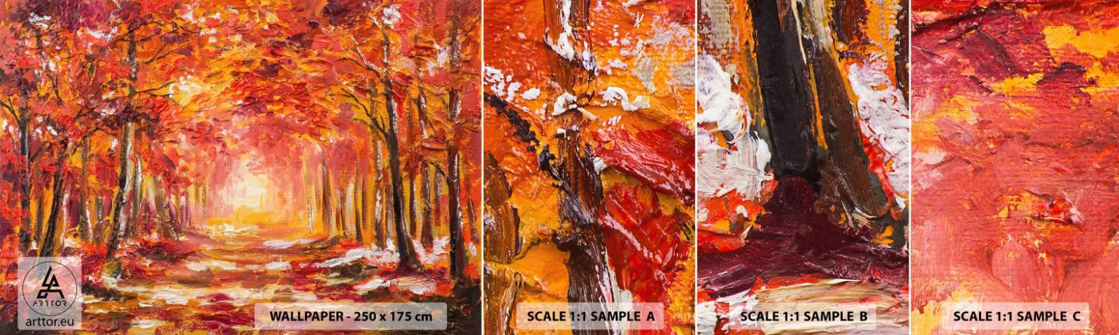 Fototapeten Muster Selbstklebend Deluxe Sticker - Kupferwald - Herbst, Park, Landschaft - 100x30 cm