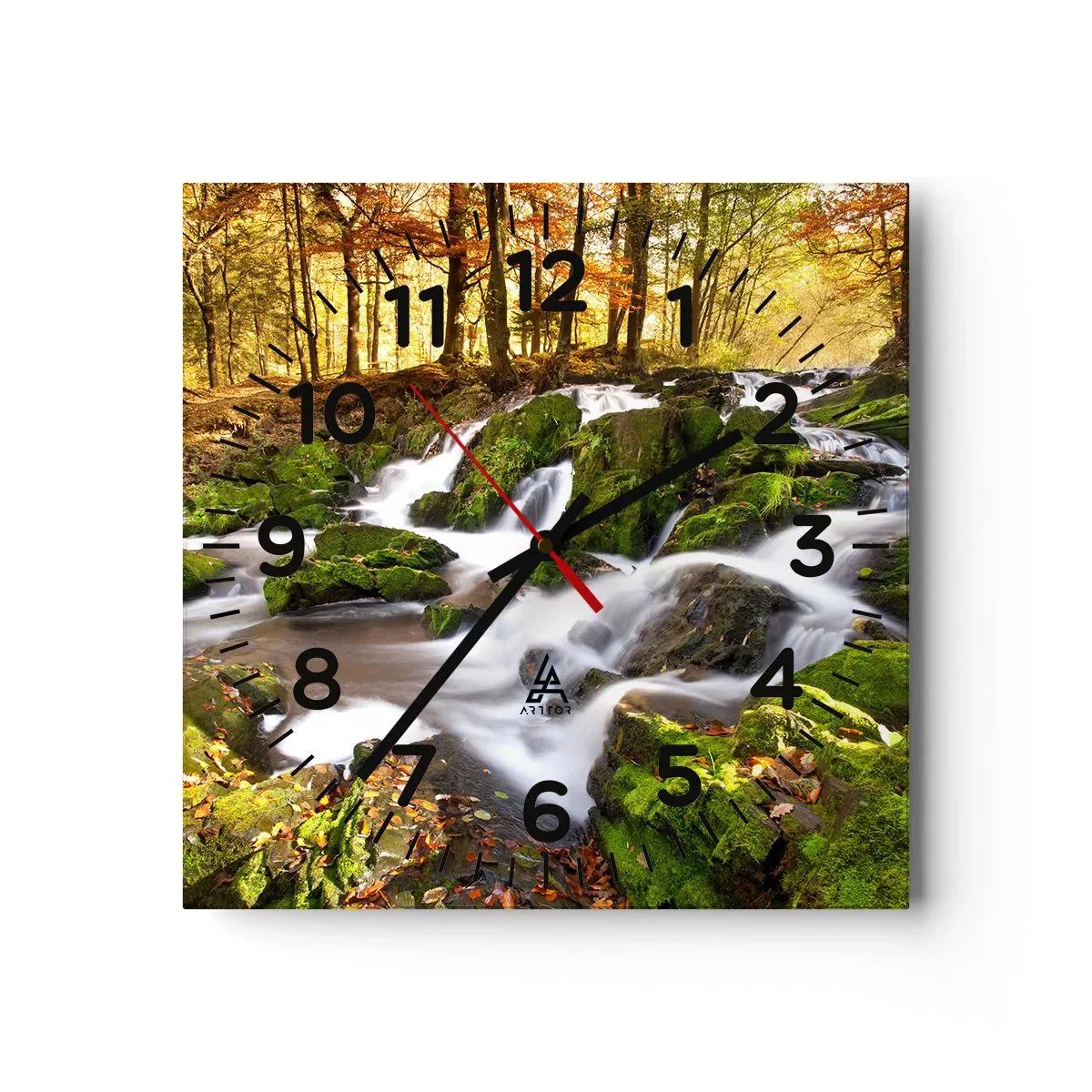 Wanduhr - Glasuhr - Rasch durch den herbstlichen Wald - 40x40 cm