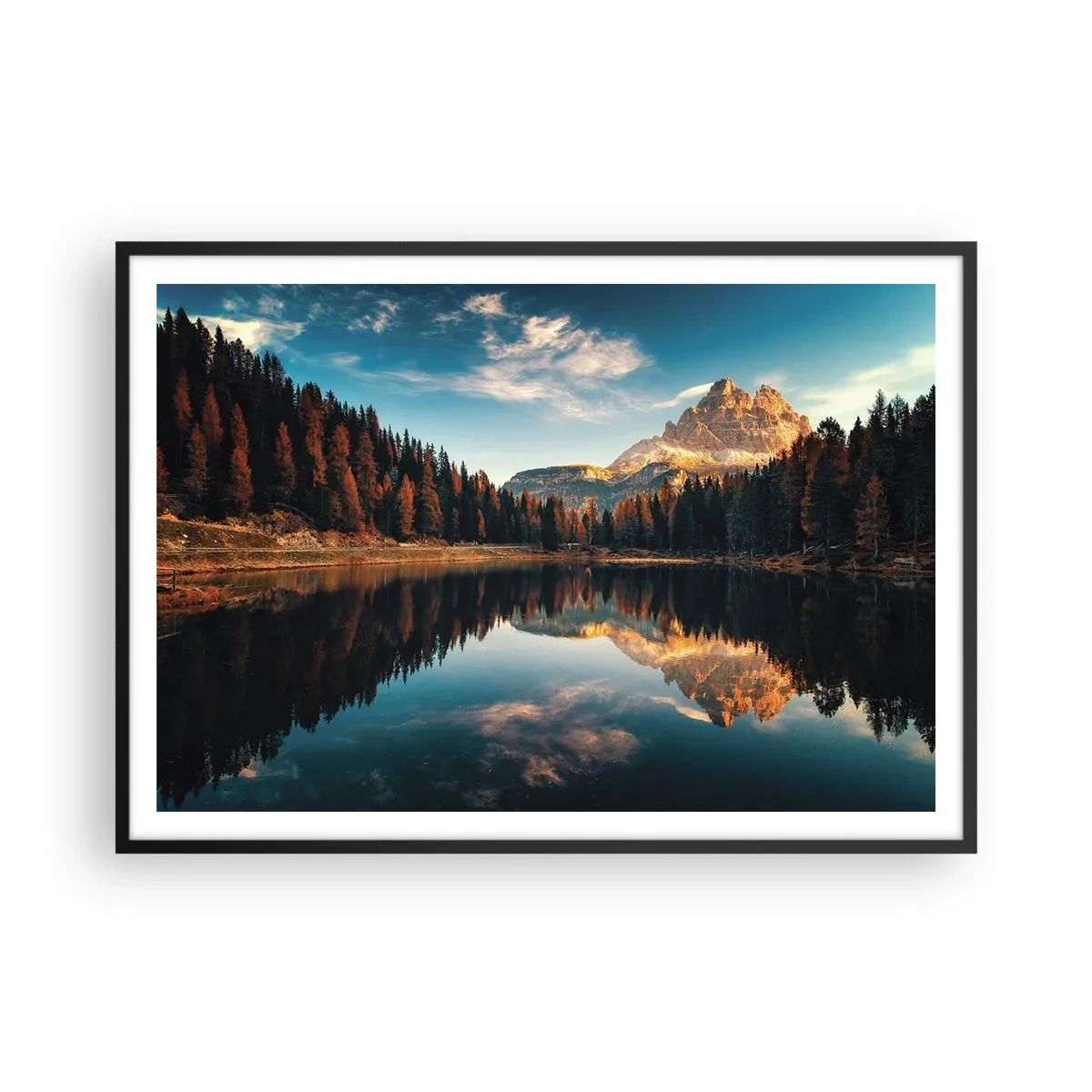 Poster in einem schwarzem Rahmen - Berglandschaft mit See und Wald - 100x70cm - Doppelte Landschaft - Moderne Wanddekoration für Wohnzimmer und Schlafzimmer ARTTOR