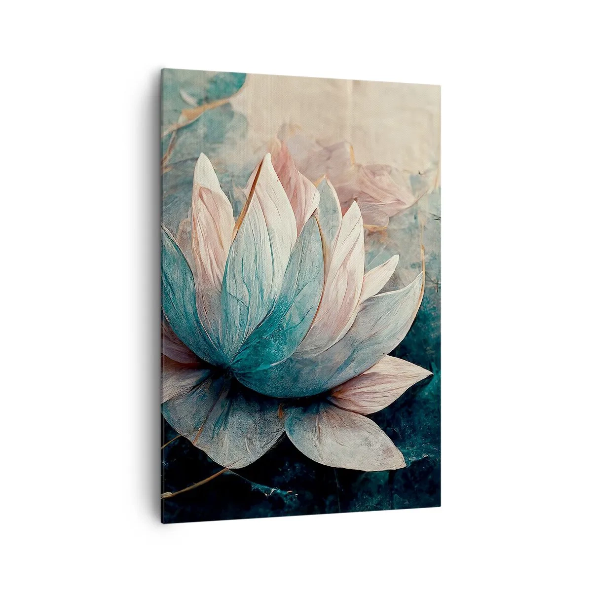 Bild auf Leinwand - Leinwandbild - Dezente Seerosen in Pastelltönen von Blau und Gold - 70x100cm - Seesterne - Moderne Wanddekoration für Wohnzimmer und Schlafzimmer ARTTOR