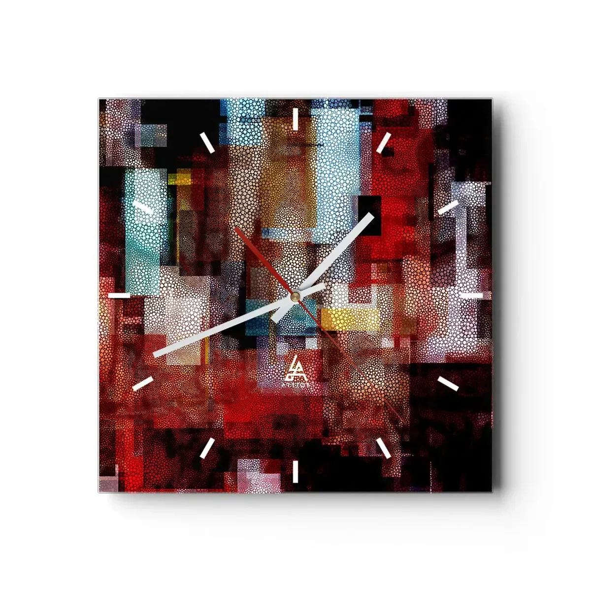 Wanduhr - Glasuhr - Geometrische Abstraktion in intensiven Rottönen - 30x30cm - Verwirrung mit Verwirrung - Moderne Wanddekoration für Wohnzimmer und Schlafzimmer ARTTOR
