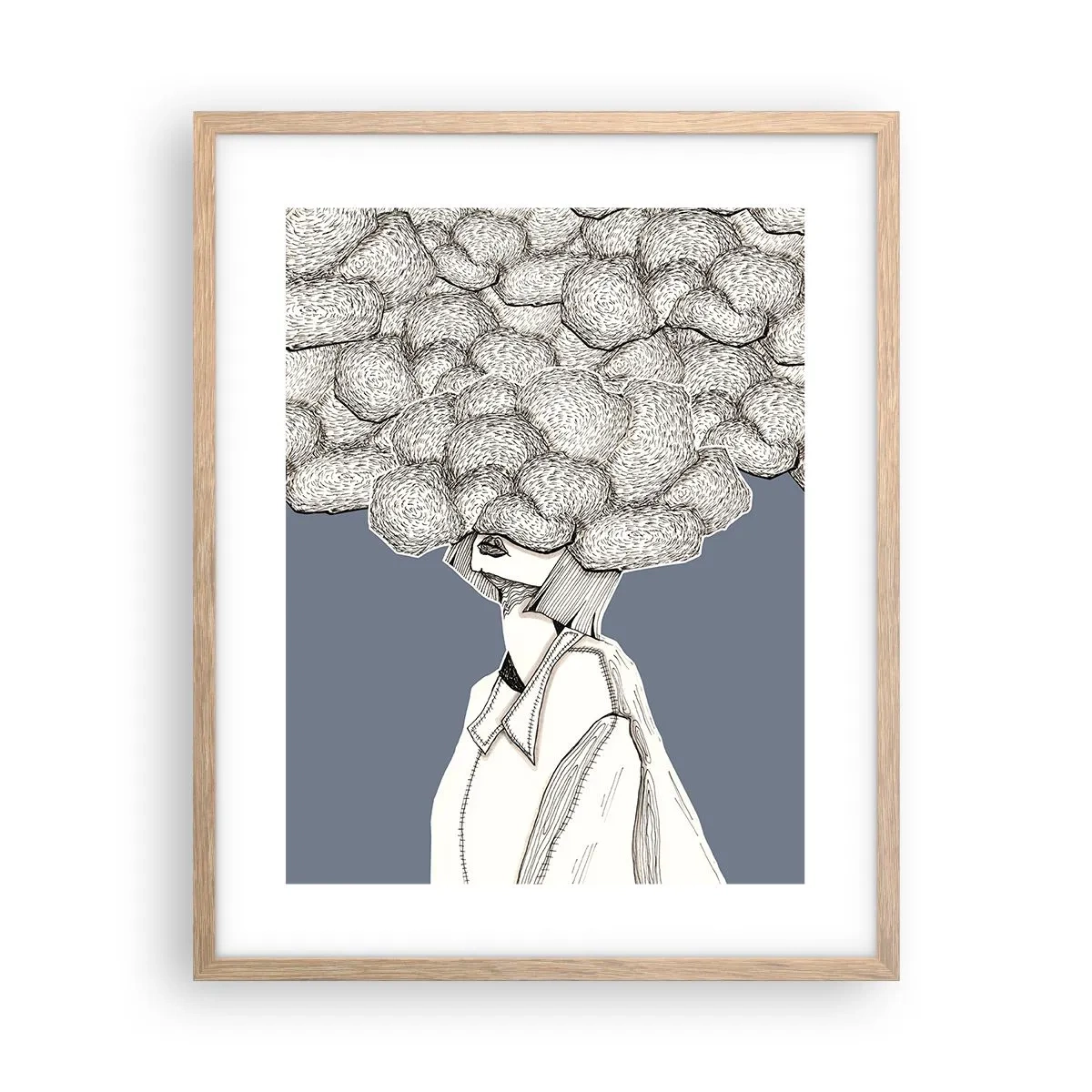 Poster in einem Rahmen aus heller Eiche - Mit dem Kopf in den Wolken stecken - 40x50 cm