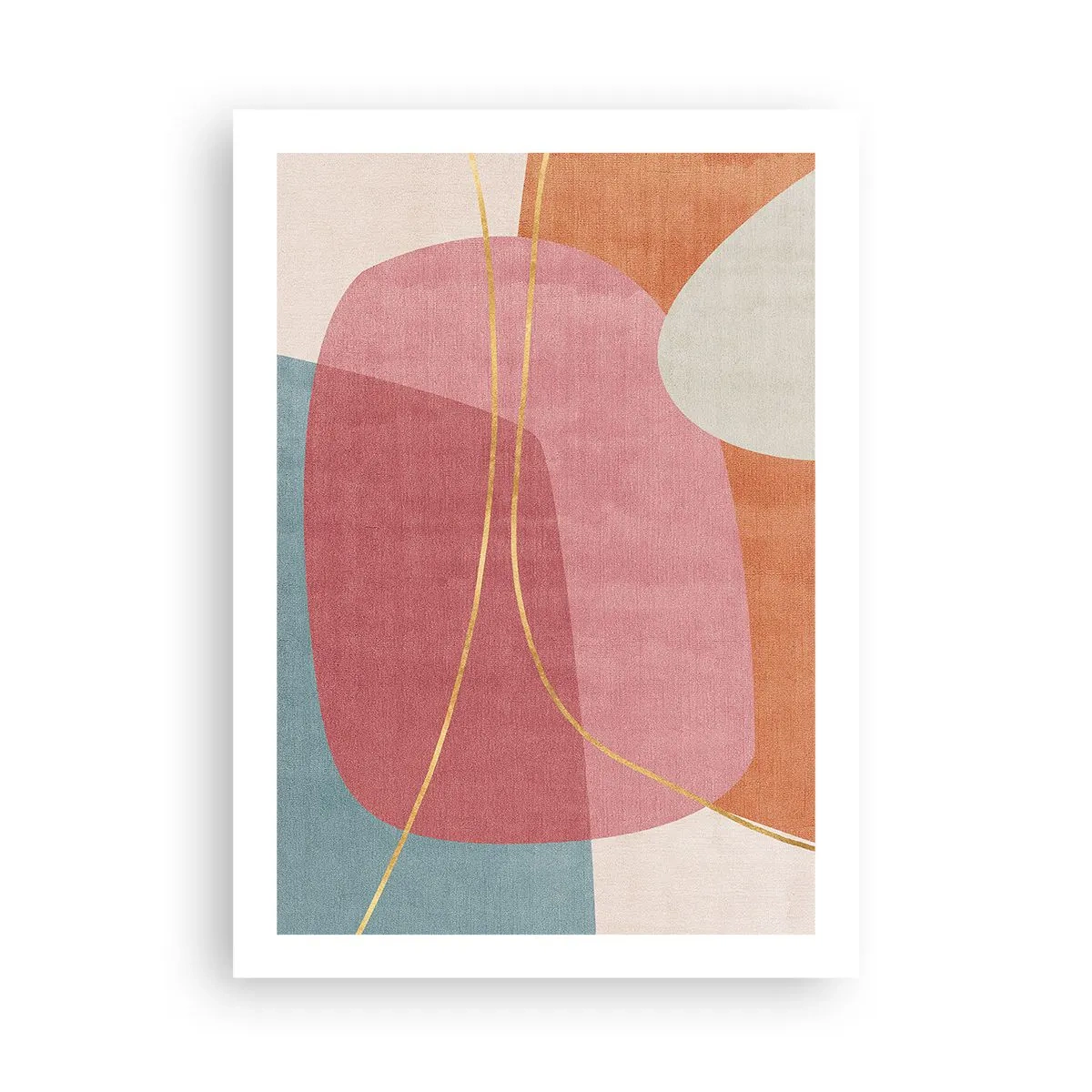 Poster - Bunte Abstraktion mit geometrischen Formen und goldenen Linien - 50x70cm - Pastellkomposition mit Goldfaden - Moderne Wanddekoration für Wohnzimmer und Schlafzimmer ARTTOR