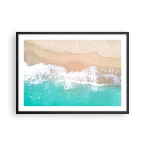 Poster in einem schwarzem Rahmen - Eine Vogelperspektive auf einen Strand mit türkisfarbenem Wasser und sanften Wellen - 70x50cm - Eine streichelnde Berührung - Moderne Wanddekoration für Wohnzimmer und Schlafzimmer ARTTOR