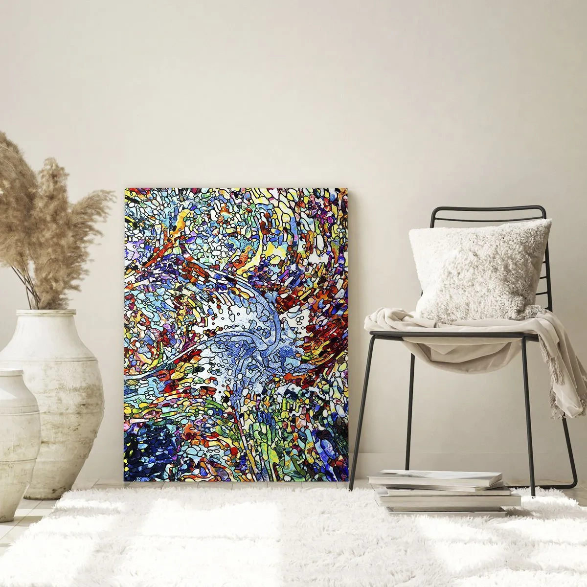 Glasbild - Bild auf glas - Bunte abstrakte Muster, die an Buntglas erinnern - 50x70cm - Glasmalerei Wassertropfen - Moderne Wanddekoration für Wohnzimmer und Schlafzimmer ARTTOR
