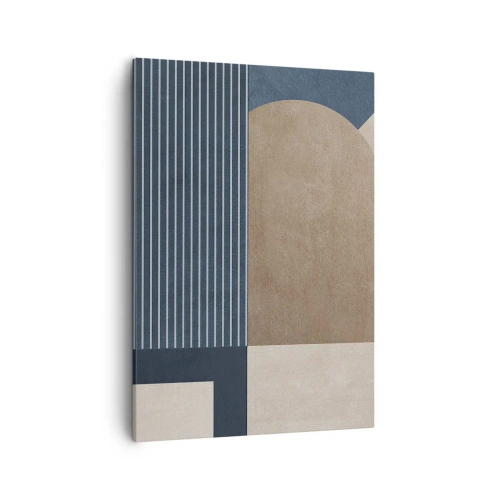 Bild auf Leinwand - Leinwandbild - Geometrische Figuren in Beige- und Marineblautönen mit Linien - 50x70cm - Komposition aus Einfachheit und Rundheit - Moderne Wanddekoration für Wohnzimmer und Schlafzimmer ARTTOR