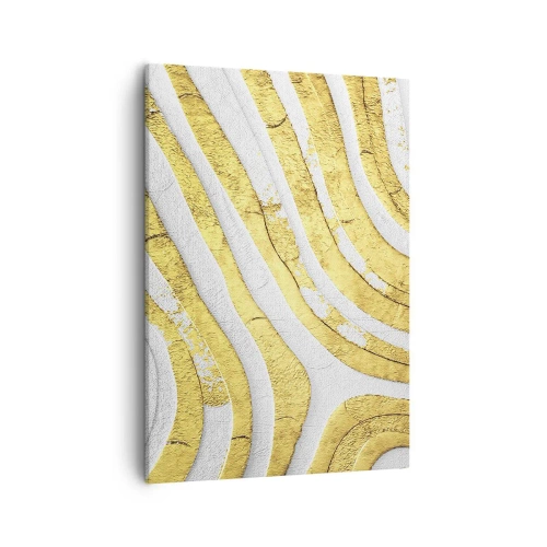 Bild auf Leinwand - Leinwandbild - Gold- und Weiß-abstrakte Linien in einer 3D-Textur - 50x70cm - Komposition in Weiß und Gold - Moderne Wanddekoration für Wohnzimmer und Schlafzimmer ARTTOR