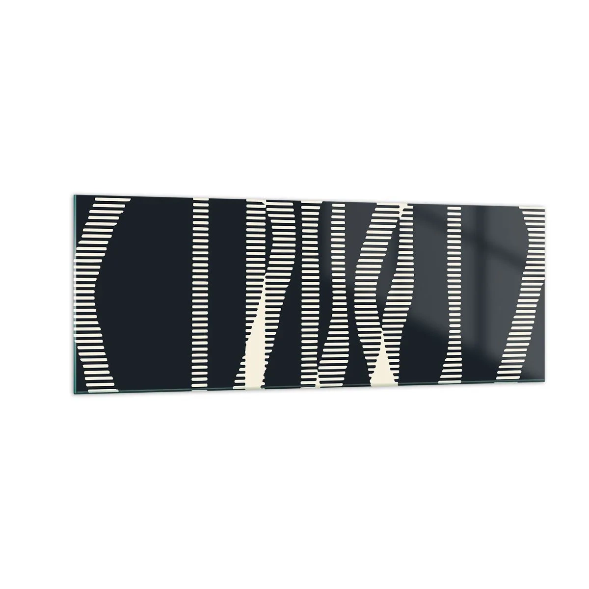 Glasbild - Bild auf glas - Geometrische Linien in hellen Farbtönen auf dunklem Hintergrund - 140x50cm - Ein Versuch, die Dunkelheit zu durchbrechen - Moderne Wanddekoration für Wohnzimmer und Schlafzimmer ARTTOR