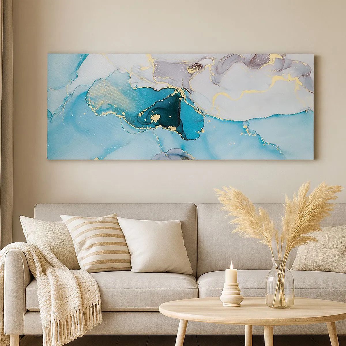 Bild auf Leinwand - Leinwandbild - Eine Studie über das Zusammentreffen von Grau und Türkis - 100x40 cm