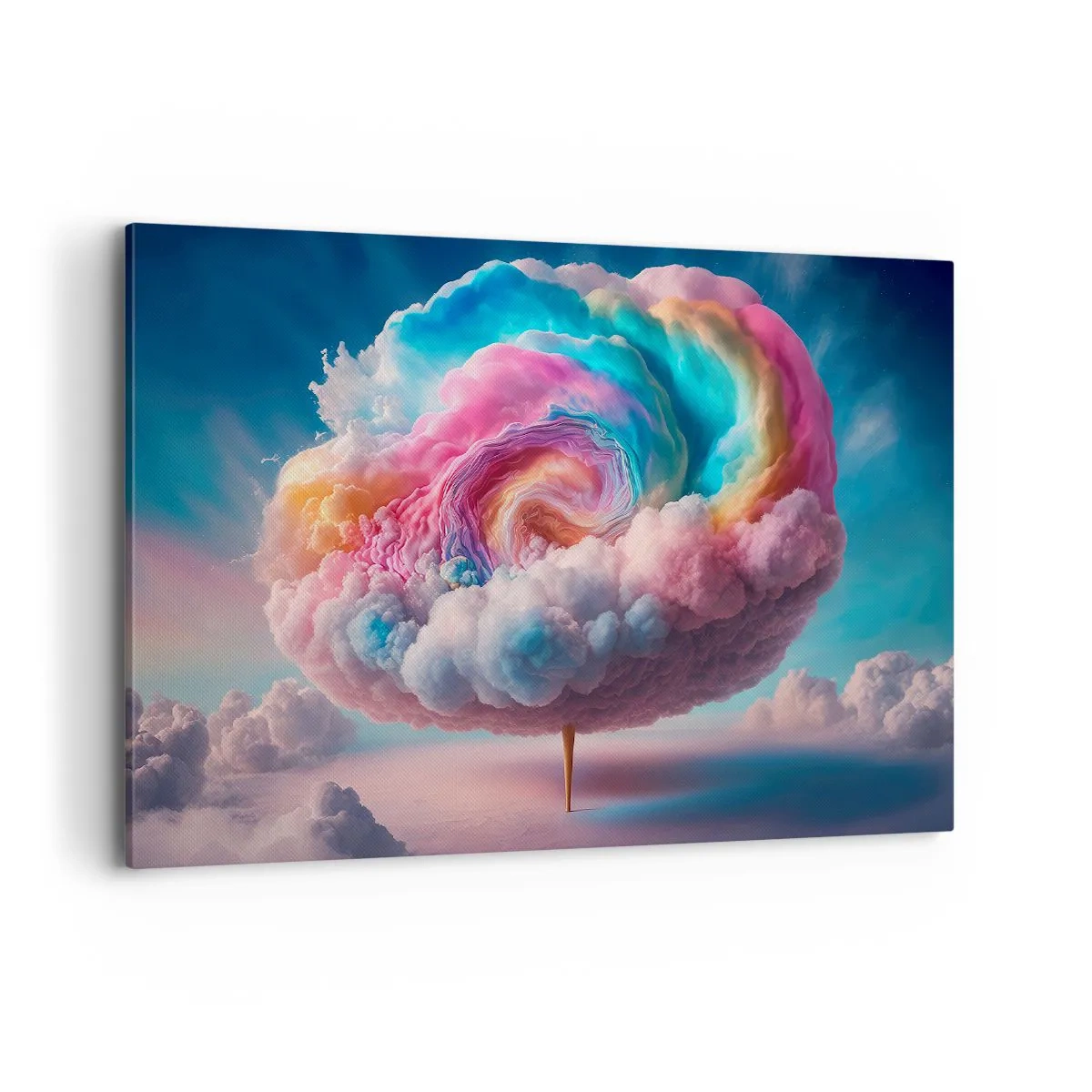 Bild auf Leinwand - Leinwandbild - Eine spiralförmige Wolke mit Pastellfarben am Himmel - 100x70cm - Traum von einem Vergnügungspark - Moderne Wanddekoration für Wohnzimmer und Schlafzimmer ARTTOR