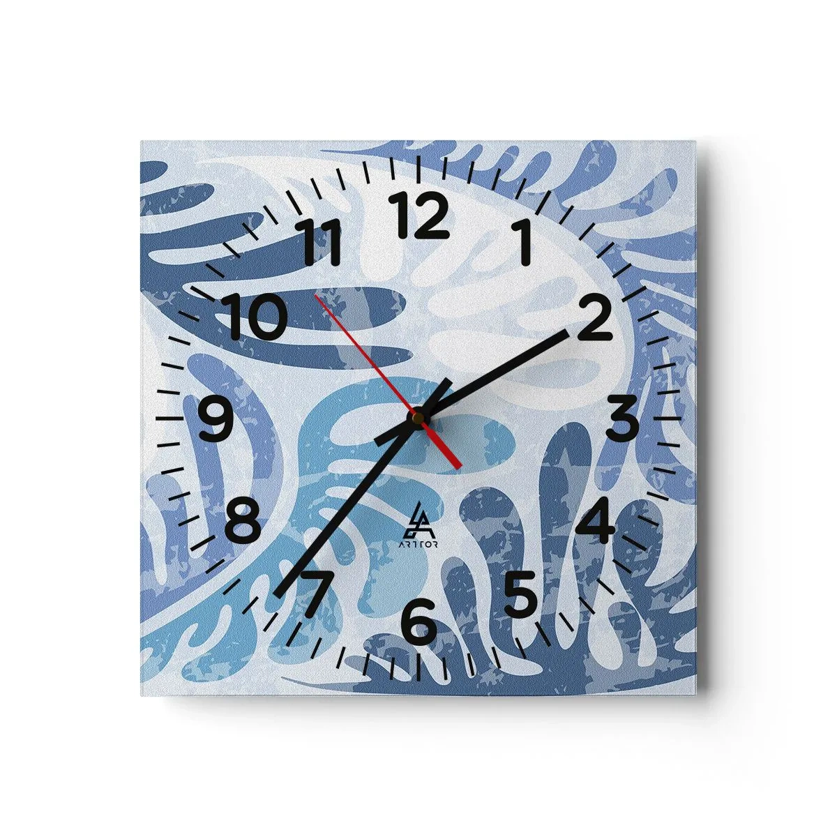 Wanduhr - Glasuhr - Blaue Farne - 30x30 cm