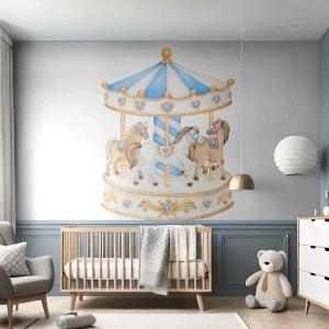 Fototapete Standard Eco - Ein Karussell mit Pferden in Pastellfarben auf weißem Hintergrund - 100x70cm - Süße Kindheit - Moderne Wanddekoration für Wohnzimmer und Schlafzimmer ARTTOR