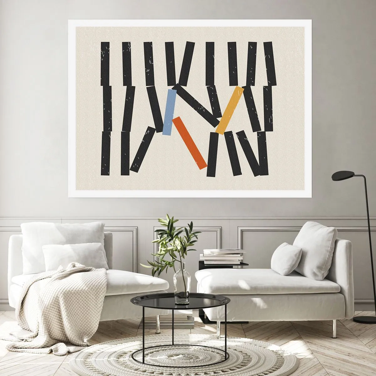 Poster - Abstrakte Komposition mit farbigen und schwarzen Rechtecken - 100x70cm - Domino – Komposition - Moderne Wanddekoration für Wohnzimmer und Schlafzimmer ARTTOR