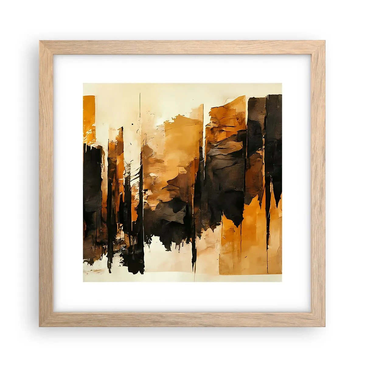 Poster in einem Rahmen aus heller Eiche - Harmonie von Schwarz und Gold - 30x30 cm