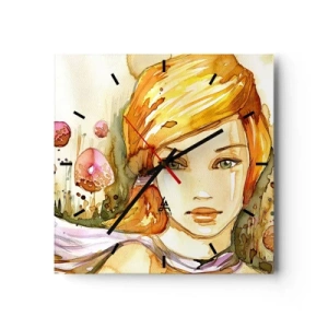 Wanduhr - Glasuhr - Porträt einer Frau in Aquarellfarben mit intensivem Blick - 30x30cm - Ein smaragdgrüner Look, der die Wut beruhigt - Moderne Wanddekoration für Wohnzimmer und Schlafzimmer ARTTOR