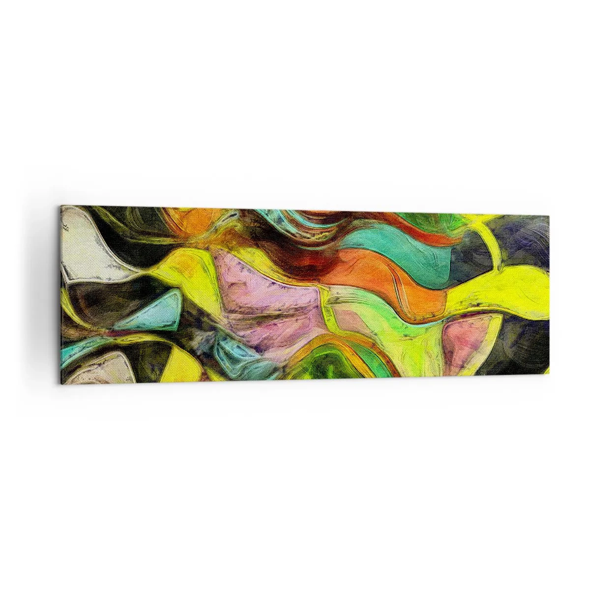 Bild auf Leinwand - Leinwandbild - Eine abstrakte Komposition mit bunten Punkten und dynamischen Linien. - 160x50cm - Bewegung ist Leben - Moderne Wanddekoration für Wohnzimmer und Schlafzimmer ARTTOR