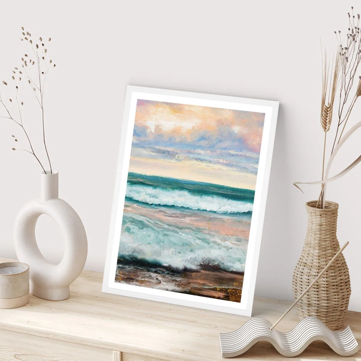 Poster in einem weißen Rahmen - Hier werden Sie Ihre Seele baumeln lassen - 50x70 cm