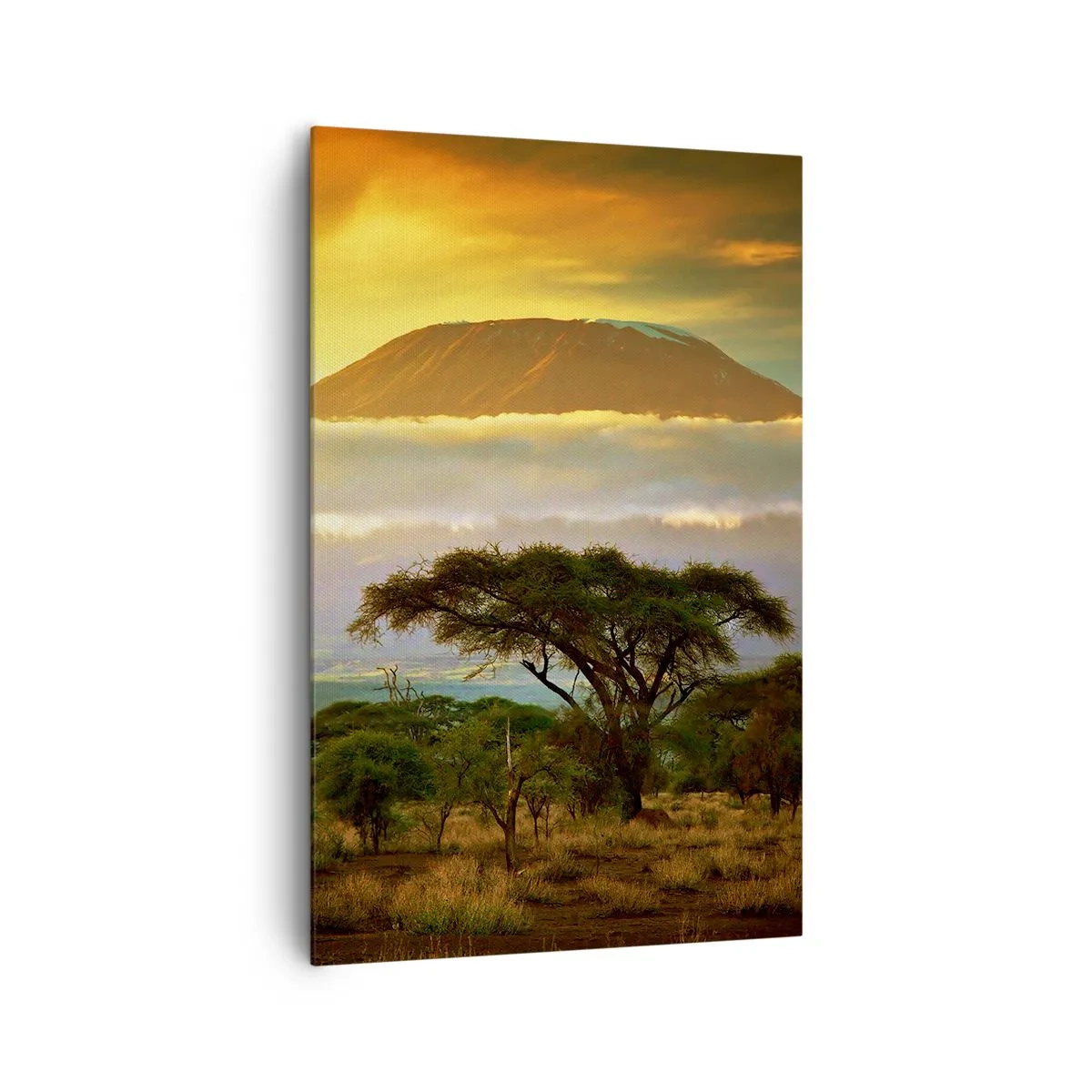 Bild auf Leinwand - Leinwandbild - Afrikanische Landschaft mit Kilimandscharo bei Sonnenaufgang - 80x120cm - Ein Reisetraum - Moderne Wanddekoration für Wohnzimmer und Schlafzimmer ARTTOR