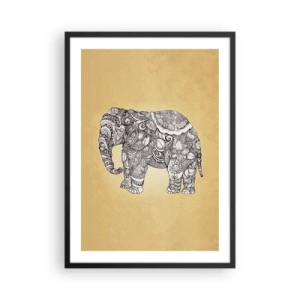 Poster in einem schwarzem Rahmen - Dekorative Darstellung eines Elefanten mit aufwendigen Ornamenten auf goldenem Hintergrund - 50x70cm - Elefant verhüllte sich - Moderne Wanddekoration für Wohnzimmer und Schlafzimmer ARTTOR
