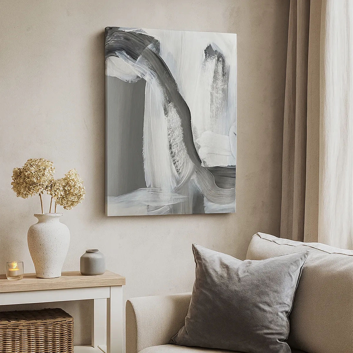 Bild auf Leinwand - Leinwandbild - Grau-weiße Abstraktion mit dynamischen Linien - 50x70cm - Entscheidender Schritt - Moderne Wanddekoration für Wohnzimmer und Schlafzimmer ARTTOR