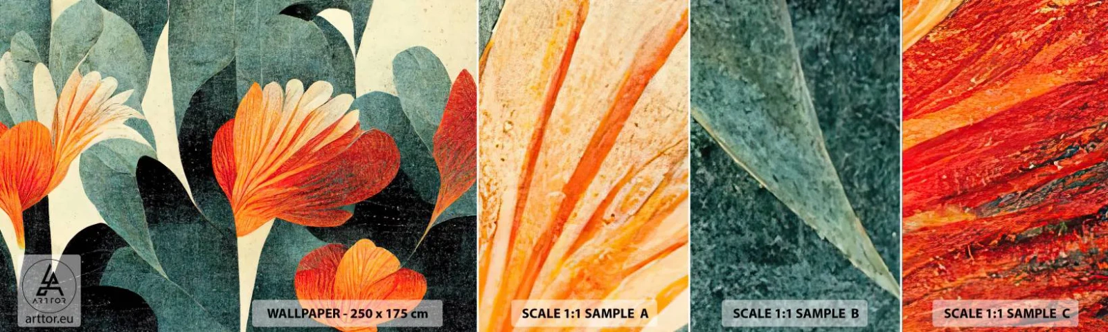 Fototapetenmuster Standard Eco - Hitze der Tropen und Kühle des Grüns - Botanik, Boho, Grunge - 100x30 cm