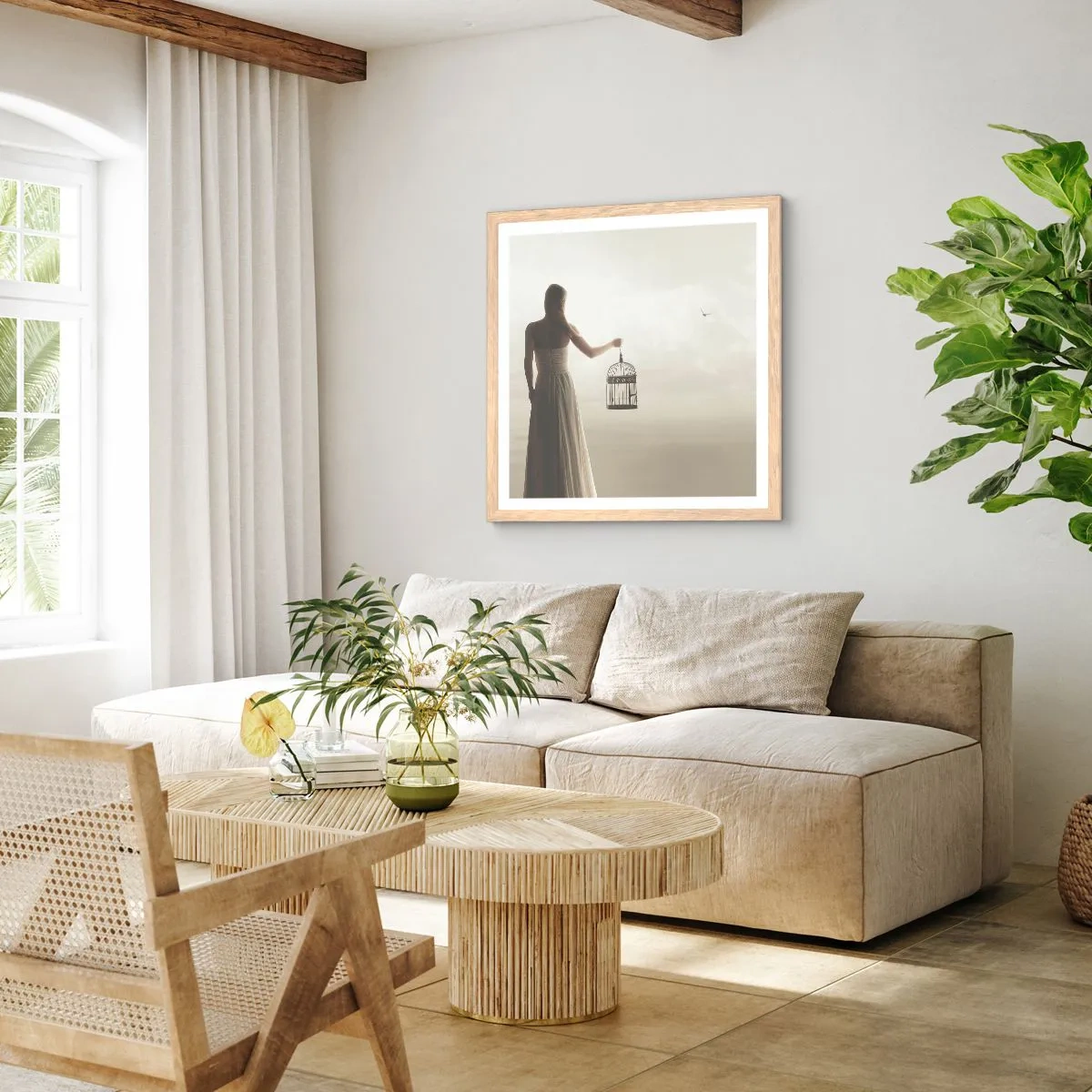 Poster in einem Rahmen aus heller Eiche - Sei frei - 30x30 cm