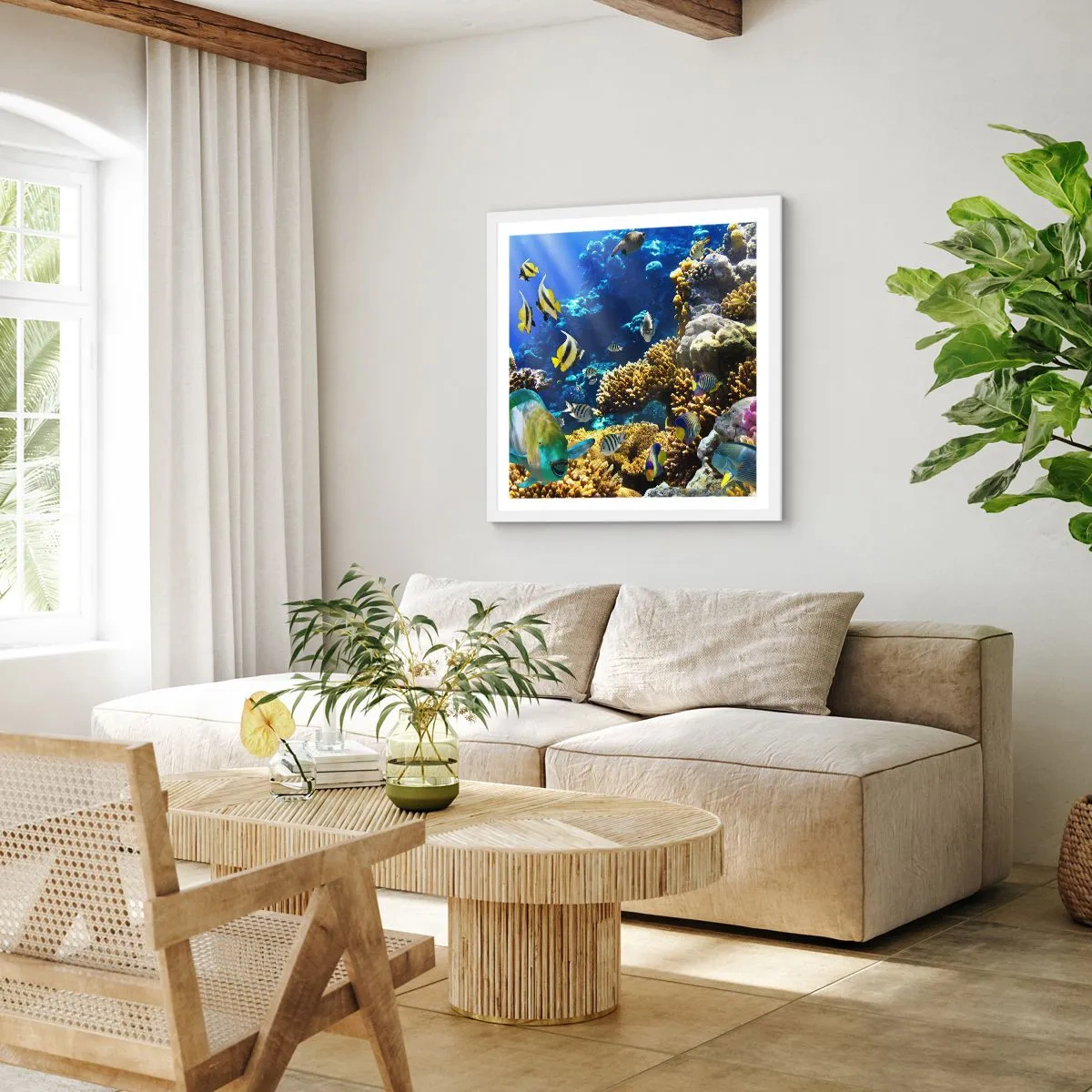 Poster in einem weißen Rahmen - Viel Verkehr auf dem Ferienweg - 40x40 cm