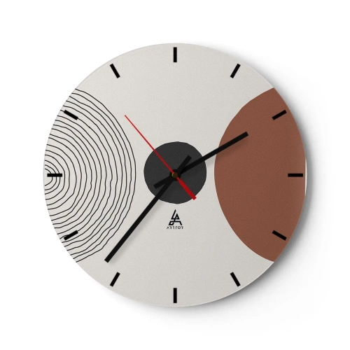 Wanduhr - Glasuhr - Konzentrische Linien und geometrische Kreise im Kontrast - 30x30cm - Das Zentrum der Aufmerksamkeit - Moderne Wanddekoration für Wohnzimmer, Küche und Schlafzimmer ARTTOR
