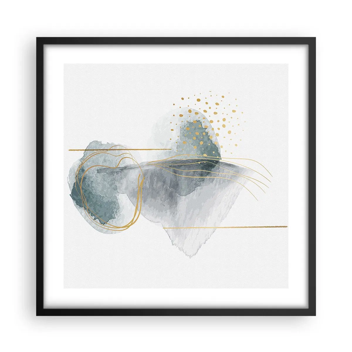 Poster in einem schwarzem Rahmen - Über das Verhältnis von Grau und Gold - 50x50 cm