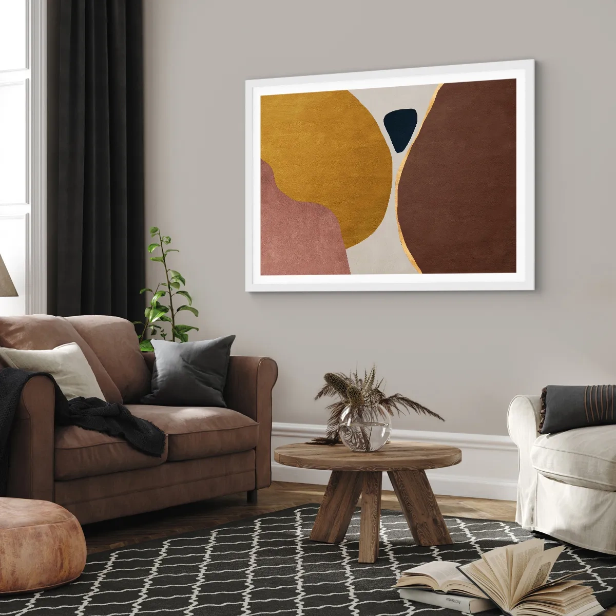 Poster in einem weißen Rahmen - Abstraktion – ein Ort im Raum - 100x70 cm