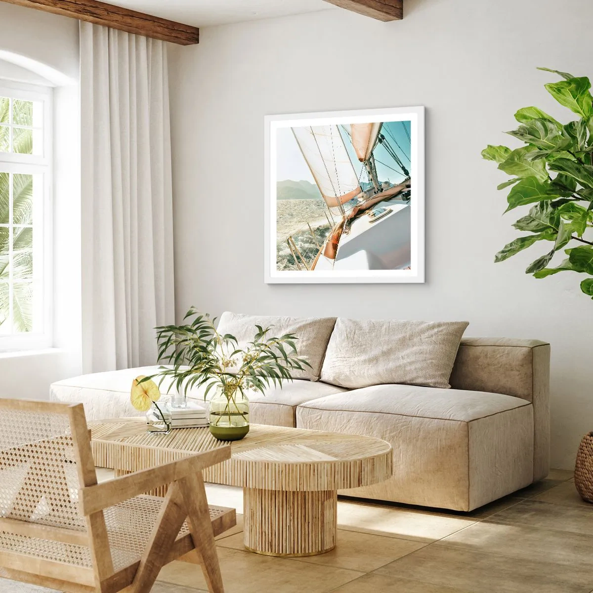Poster in einem weißen Rahmen - Unter vollen Segeln - 60x60 cm