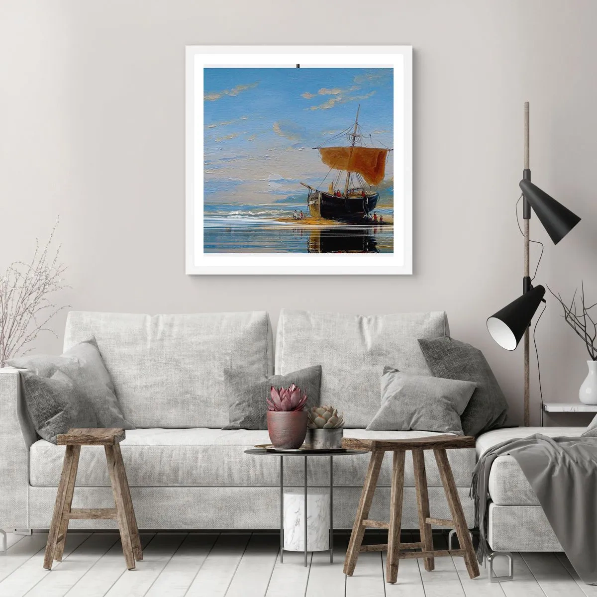 Poster in einem weißen Rahmen - Wasser, Land, Luft - 60x60 cm