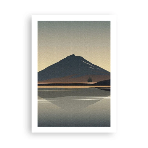 Poster - Eine minimalistische Berglandschaft mit einer Spiegelung in einem See - 50x70cm - Spiegelreflexion - Moderne Wanddekoration für Wohnzimmer und Schlafzimmer ARTTOR