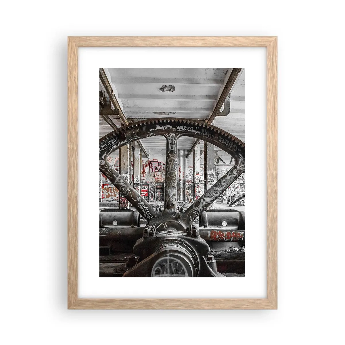 Poster in einem Rahmen aus heller Eiche - Das geheime Leben der Fabrik - 30x40 cm