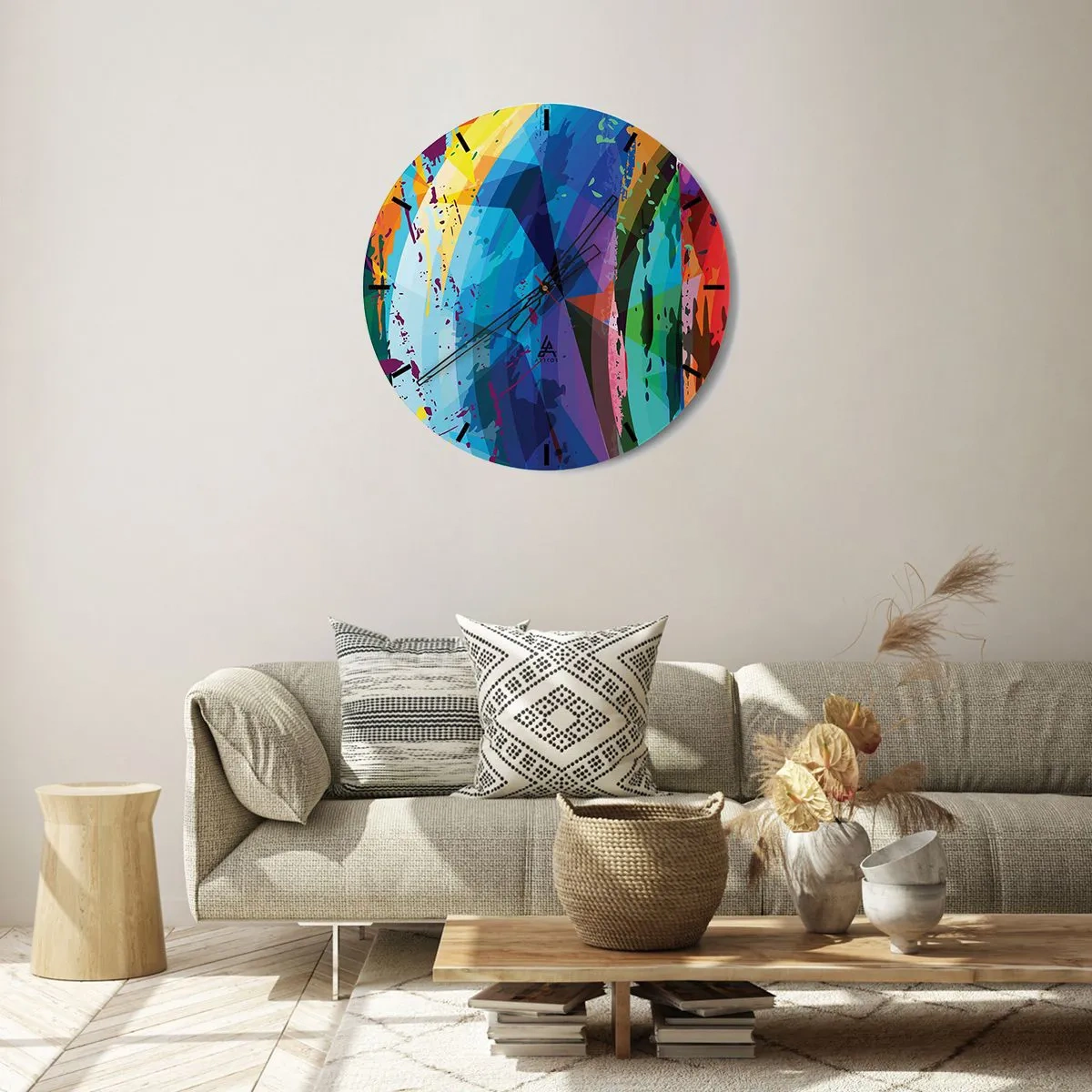 Wanduhr - Glasuhr - Abstrakte bunte Muster in intensiven Farben - 30x30cm - Farbenfroher Schwindel - Moderne Wanddekoration für Wohnzimmer, Küche und Schlafzimmer ARTTOR