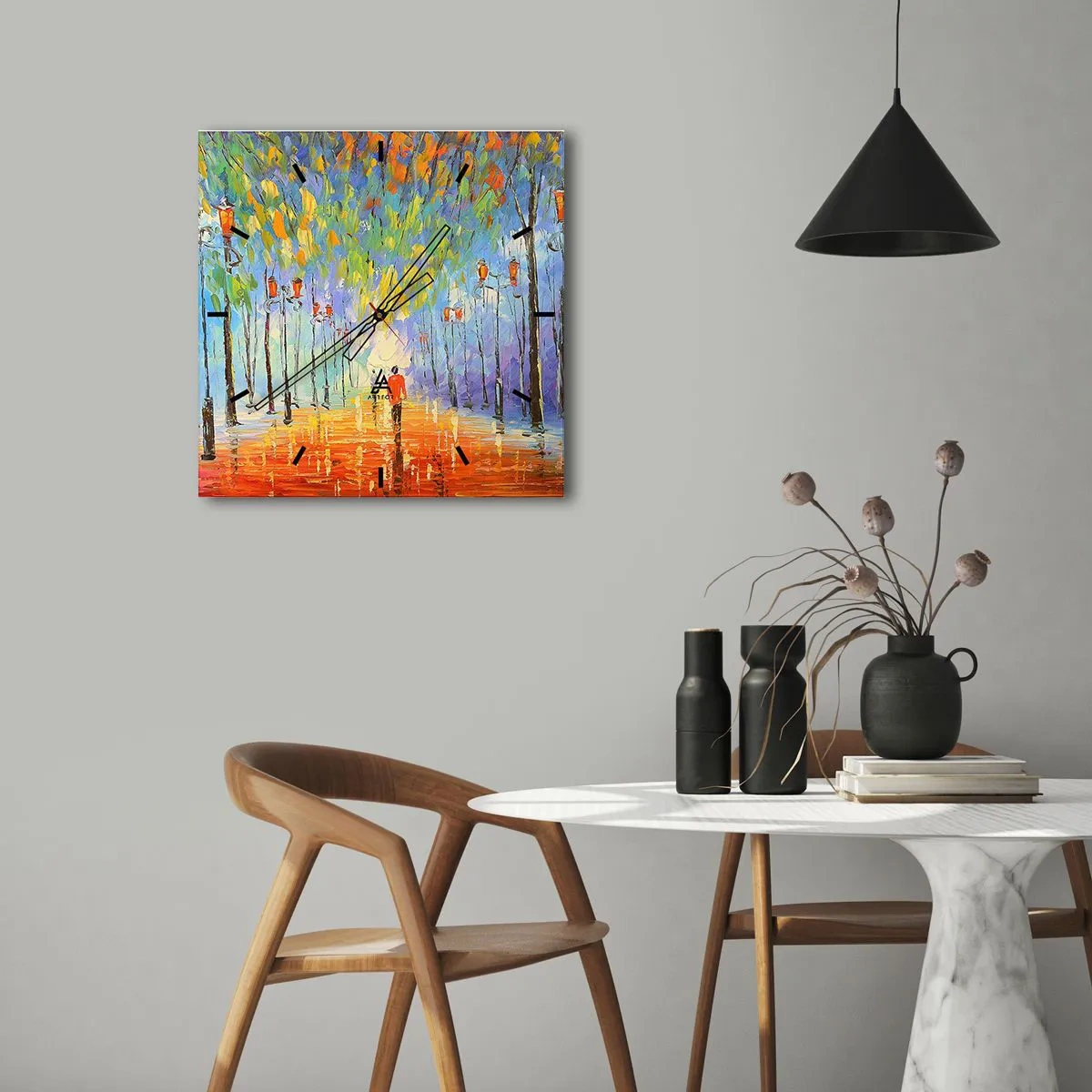 Wanduhr - Glasuhr - Nachtlied des Regens - 40x40 cm