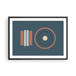 Poster in einem schwarzem Rahmen - Eine geometrische Komposition mit Kreisen und Rechtecken in gedämpften Farben. - 70x50cm - Das Wesen der Dinge - Moderne Wanddekoration für Wohnzimmer und Schlafzimmer ARTTOR