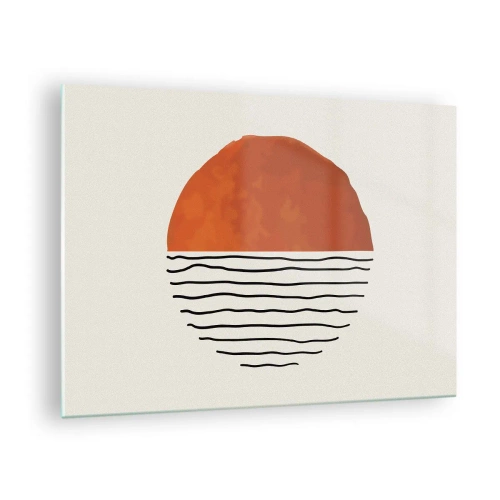 Glasbild - Bild auf glas - Minimalistische Sonne über der Wellenlinie - 70x50cm - Im japanischen Klima - Moderne Wanddekoration für Wohnzimmer und Schlafzimmer ARTTOR