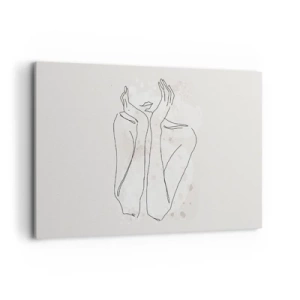 Bild auf Leinwand - Leinwandbild - Konturlinie zeigt die Hände einer Frau auf hellem Hintergrund - 120x80cm - Ein träumerischer Moment - Moderne Wanddekoration für Wohnzimmer und Schlafzimmer ARTTOR
