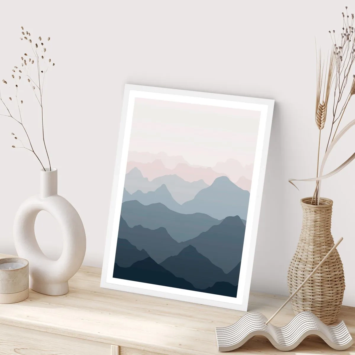 Poster in einem weißen Rahmen - Wellen der Berge - 70x100 cm